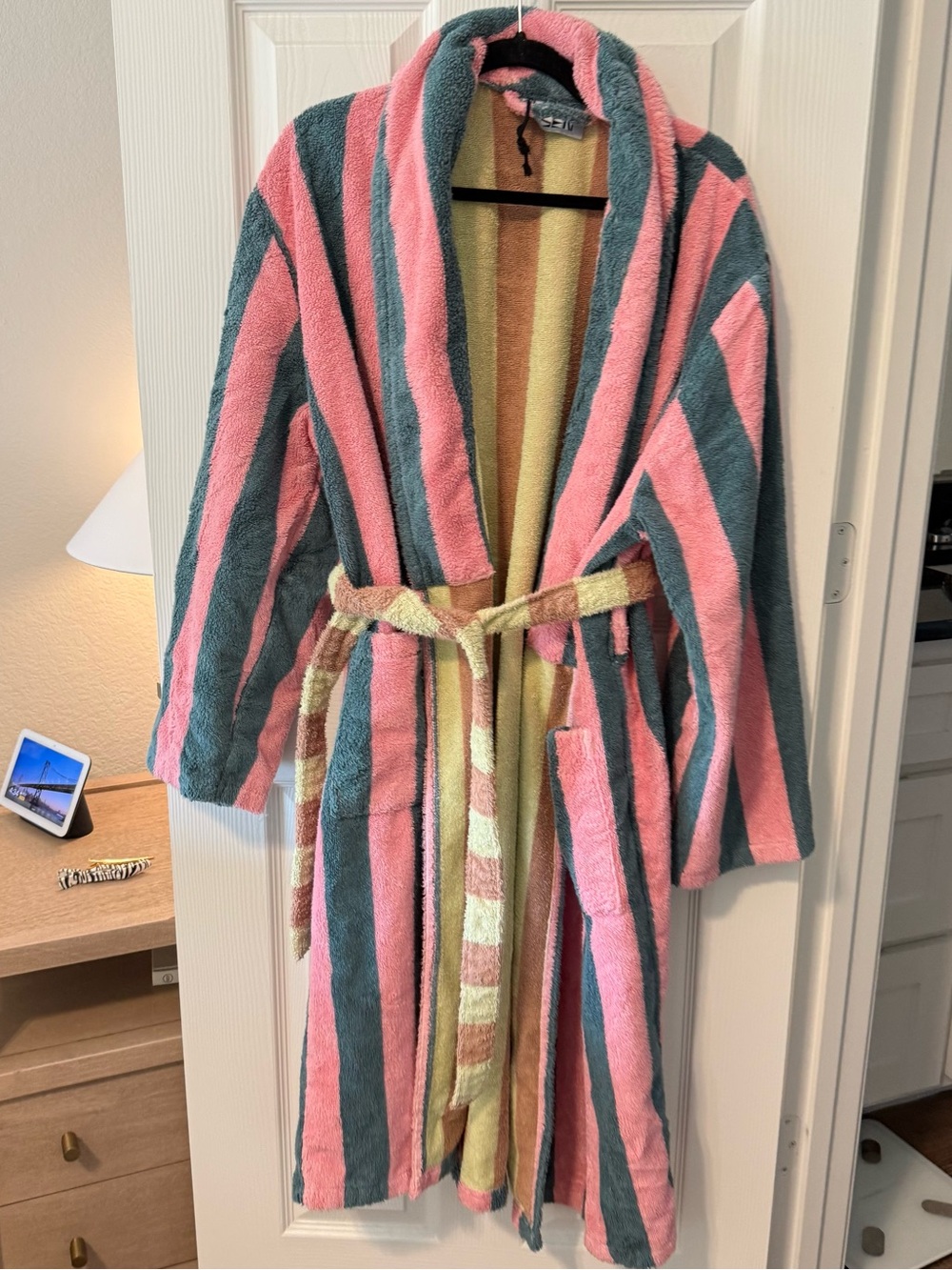 Dusen Dusen Striped Robe - Pink & Teal